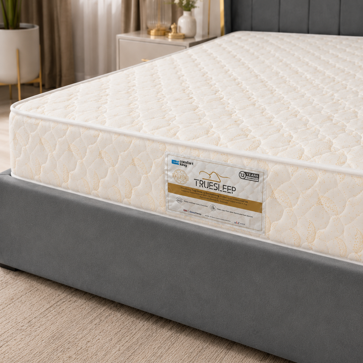 Comfort King True Sleep premium foam mattress quilted fabric close-up